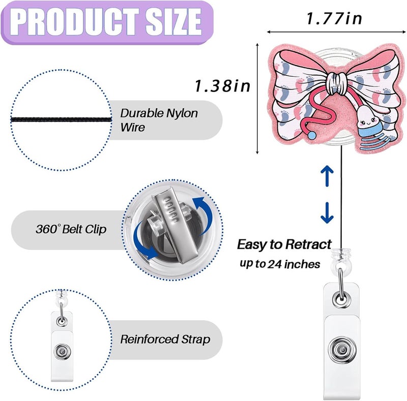 Bydevia Coquette Bow Ultrasound Tech Badge Reel Retractable, Sonographer Badge Reel, Funny Ultrasound Technician Gifts, Labor and Delivery Badge Clip, Sonography Badge Holder with Alligator Clip | Acrylic - Image 2
